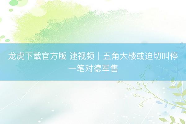 龙虎下载官方版 速视频|五角大楼或迫切叫停一笔对德军售